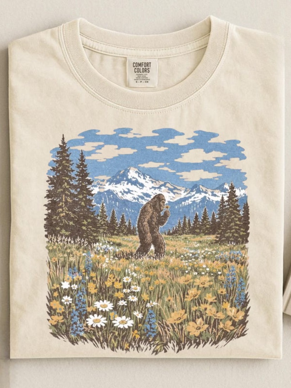 Comfort Colors Nature Bigfoot Blowing Wishes Dandelion Vintage Graphic Tee